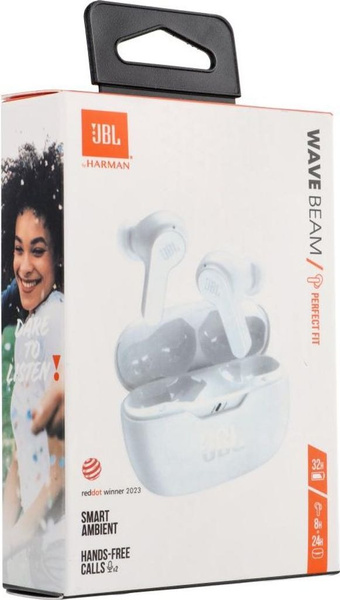 Słuchawki JBL Wave Beam bezprzewodowe dokanałowe Bluetooth 5.2 IP54 IPX2 - białe