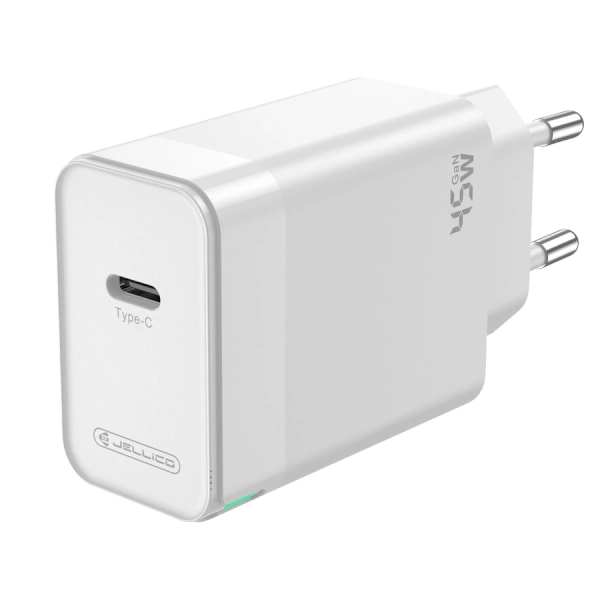 JELLICO wall charger C105 GaN PD 45W 1xUSB-C + cable USB-C - USB-C White