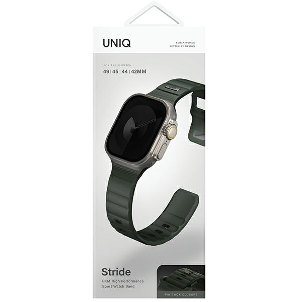 UNIQ pasek Stride Apple Watch Series1/2/3/4/5/6/7/8/9/SE/SE2/Ultra/Ultra 2 42/44/45/49mm FKM Rubber Strap ciemnozielony/moss green