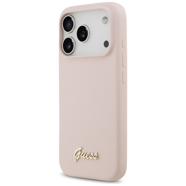 Etui Guess Silicone Script Metal Logo    MagSafe do iPhone 17 Pro różowy