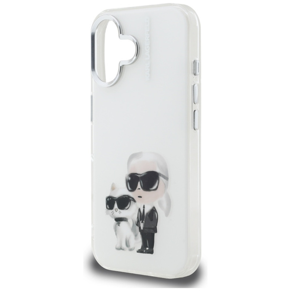 Etui Karl Lagerfeld IML Aquarelle Karl & Choupette & Logo do iPhone 16 biały