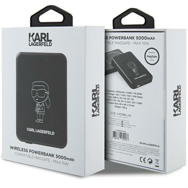 KARL LAGERFELD POWERBANK INDUCTION KLPBM5KOTTGK 5000MAH CZARNY/BLACK NFT OUTLINE IKONIK MAGSAFE