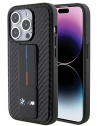 Etui BMW Grip Stand Smooth & Carbon na iPhone 15 Pro - czarne