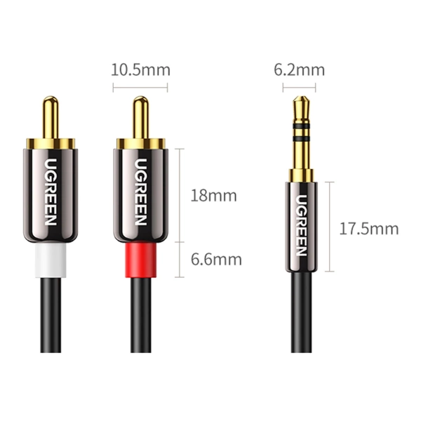 Kabel Ugreen AV116 10749 audio mini jack 3,5 mm (męski) / 2RCA (męski) 1m - czarny