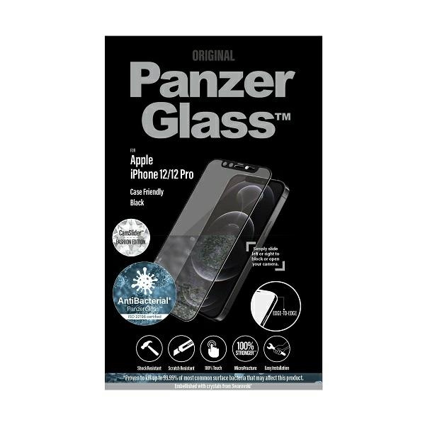 PanzerGlass E2E Microfracture iPhone 12/12 Pro 6,1" CamSlider Swarovsky Case Friendly AntiBacterial czarny/black