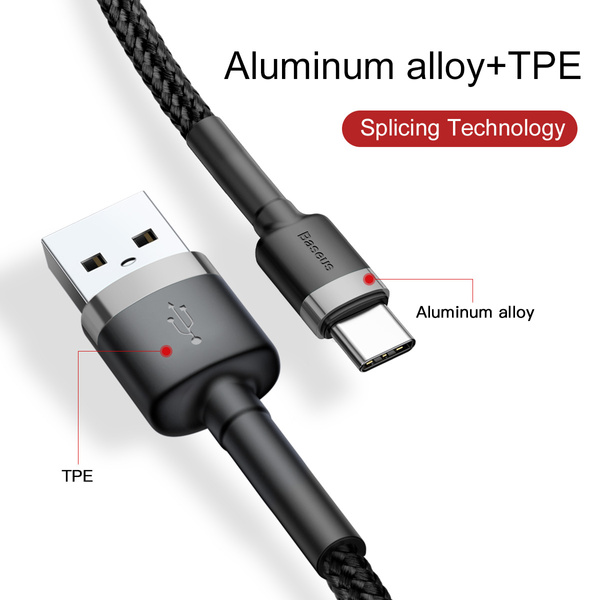 Kabel Baseus Cafule USB-A / USB-C QC 3.0 3A 0.5 m - czarno-szary