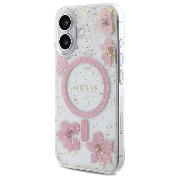 Guess GUHMP16SRBFGFGMP iPhone 16 6.1" różowy/pink hardcase Resin Flower Glitter MagSafe