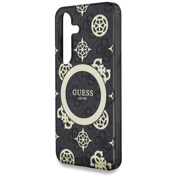 Etui Guess 4G Background Gold             Electroplated Peony Pattern MagSafe do Samsung Galaxy S25 czarny