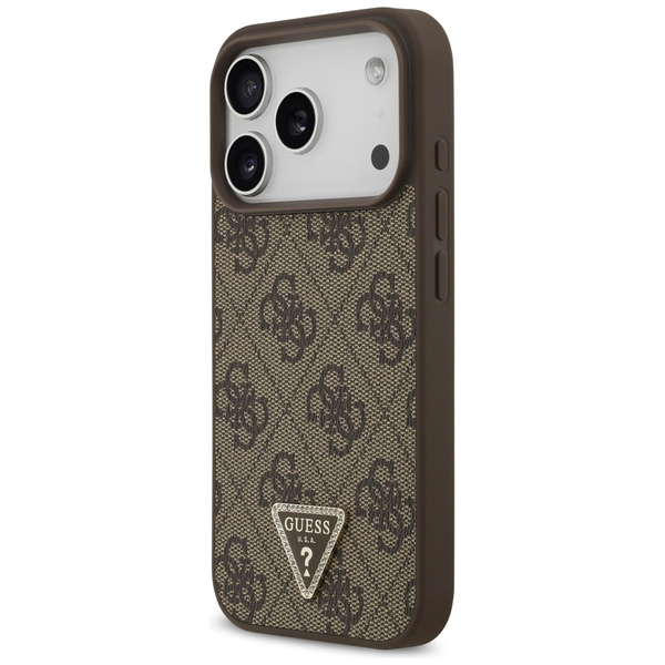 Etui Guess Leather 4G Triangle Strass    MagSafe do iPhone 17 Pro brązowy