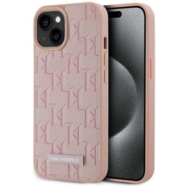 Etui Karl Lagerfeld Leather Monogram     Metal Logo MagSafe do iPhone 15 różowy