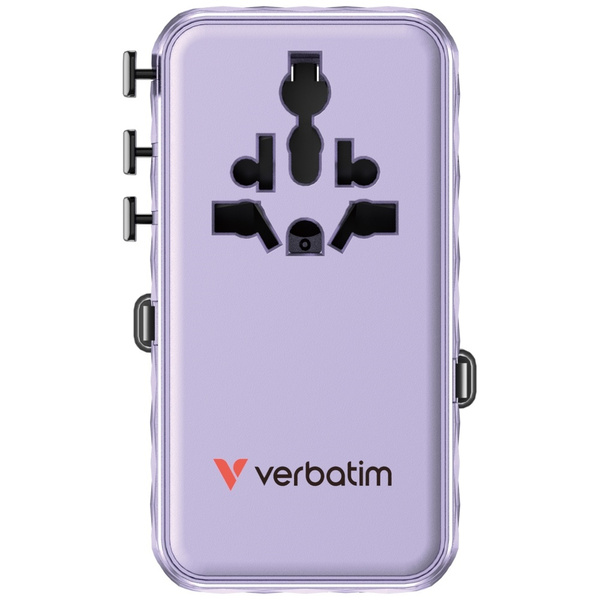Verbatim Adapter podróżny EU/UK/US GaN   1xUSB-C/1xUSB-A/2xUSB-C PD 70W fioletowy 30188
