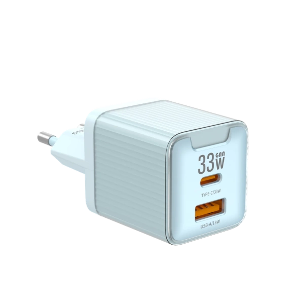 JELLICO ładowarka sieciowa EU55 GaN PD 33W 1xUSB-C + 1xUSB QC3.0 Niebieski