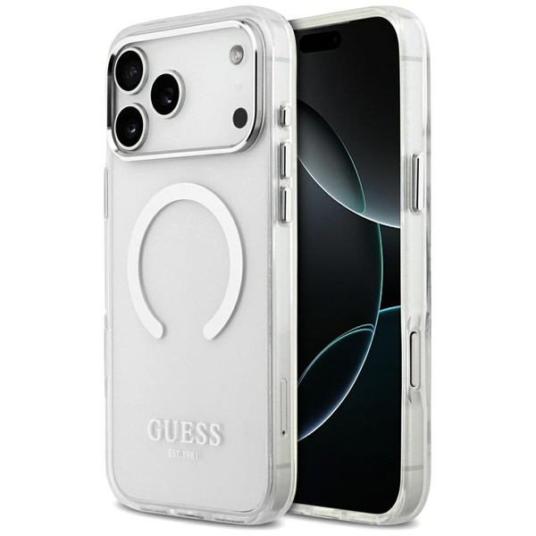 Etui Guess Metal Outline MagSafe do iPhone 17 Pro Max srebrny