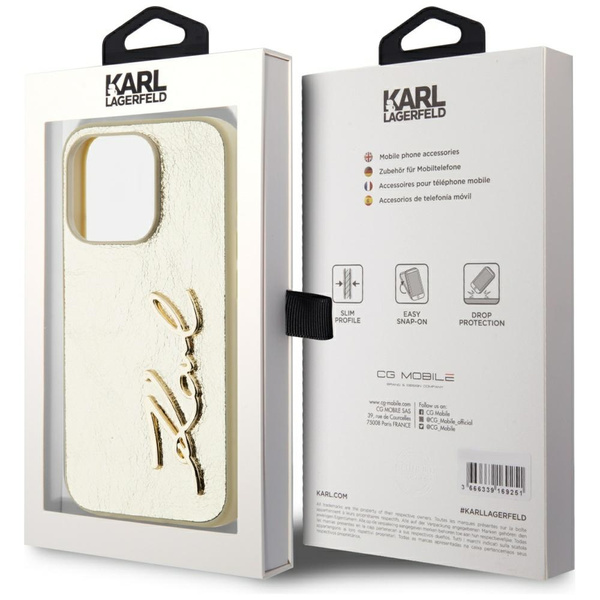 Etui Karl Lagerfeld Wrinkled Metal       Signature do iPhone 15 Pro złoty