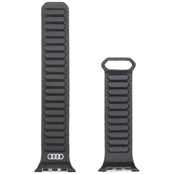 Pasek Audi Logo Genuine Leather Magnetic Ring do Apple Watch 44/45/46/49mm czarny