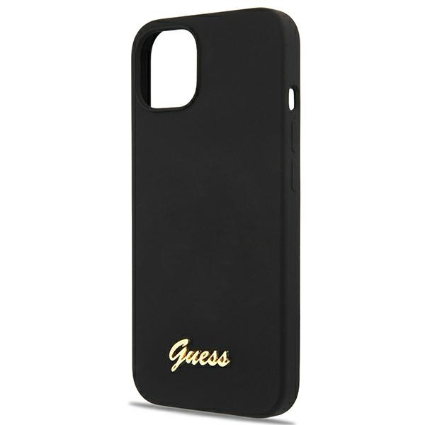 Guess GUHMP13MLSLMGBK iPhone 13 / 14 /6.1" black/czarny hardcase Silicone Script Gold Logo Magsafe