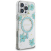 Etui Guess Resin Flowers Glitter MagSafe do iPhone 16 Pro Max turkusowy