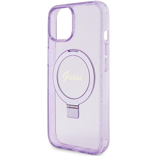 Guess GUHMP15MHRSGSU iPhone 15 Plus / 14 Plus 6.7" fioletowy/purple hardcase Ring Stand Script Glitter MagSafe