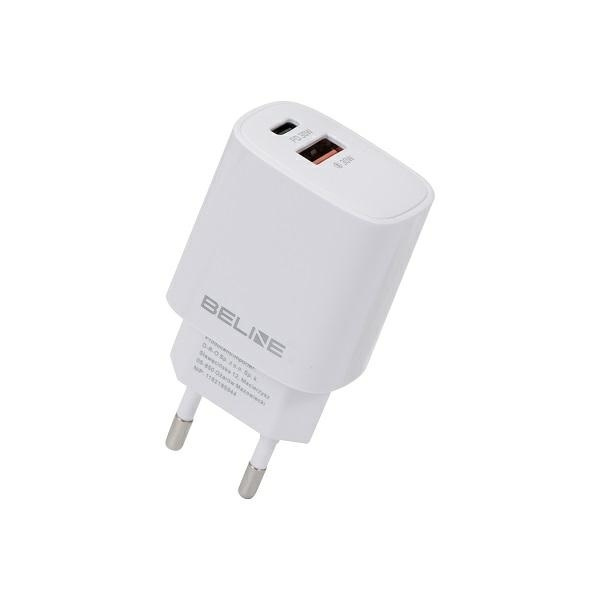 Beline Ład. siec. 1x USB-C + 1x USB 30W biała /white (only head) PD 3.0 + QC 3.0  BLN2CW30 GaN