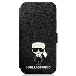 KARL LAGERFELD KLFLBKP12LIKMSBK IPHONE 12 PRO MAX 6,7" CZARNY/BLACK BOOK SAFFIANO IKONIK METAL