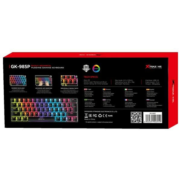 Klawiatura mechaniczna gamingowa XTRIKE ME GK-985P EN czarny