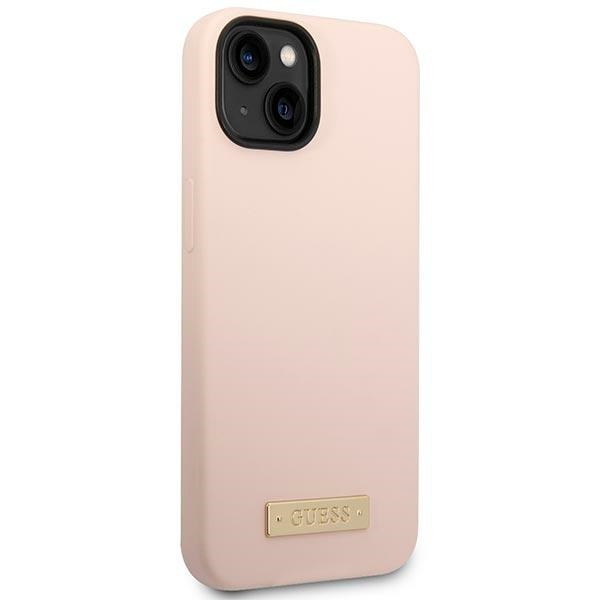 Guess GUHMP14MSBPLP iPhone 14 Plus/ 15 Plus 6.7" różowy/pink hard case Silicone Logo Plate MagSafe