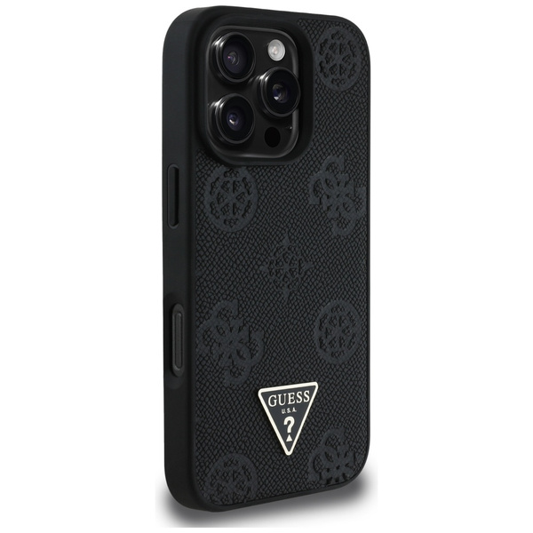 Etui Guess Grained Hot Stamp Peony       Triangle Logo MagSafe do iPhone 16 Pro czarny