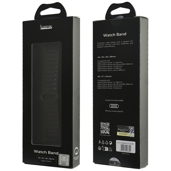 Pasek Audi Logo Genuine Leather Magnetic Ring do Apple Watch 44/45/46/49mm czarny