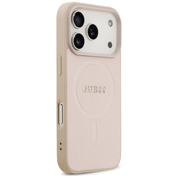 Etui Guess Saffiano Classic Logo MagSafe do iPhone 17 Pro różowy