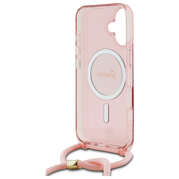 Guess GUHMP16SHCTSGNSP iPhone 16 6.1"    różowy/pink hardcase Crossbody Cord Script MagSafe