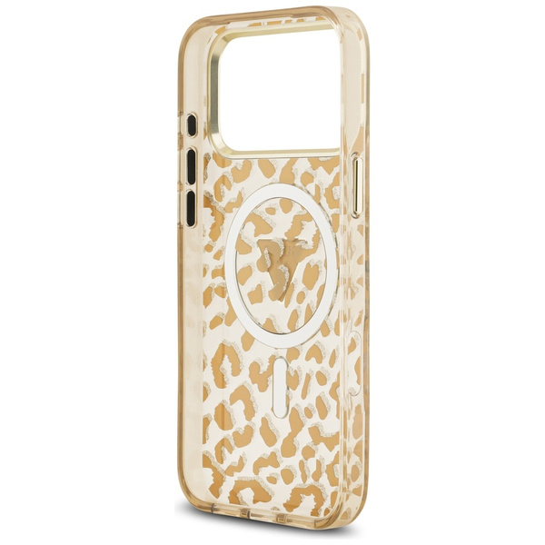 Etui Guess Leopard Glitter MagSafe do iPhone 17 Pro Max brązowy