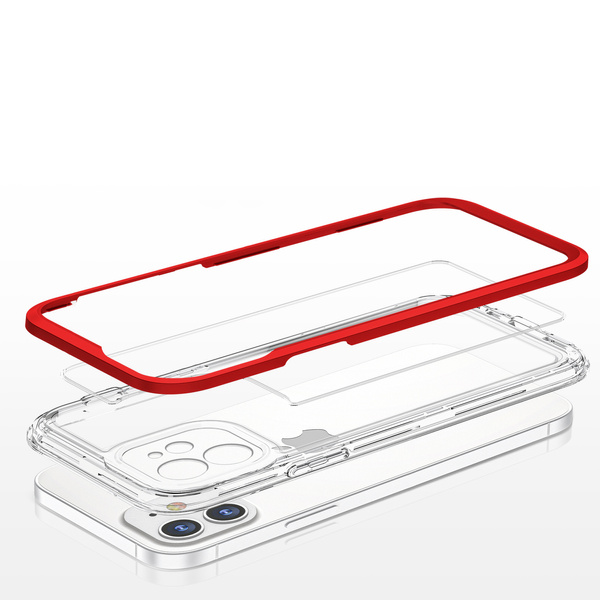CLEAR 3IN1 CASE FOR IPHONE 12 FRAME GEL COVER RED