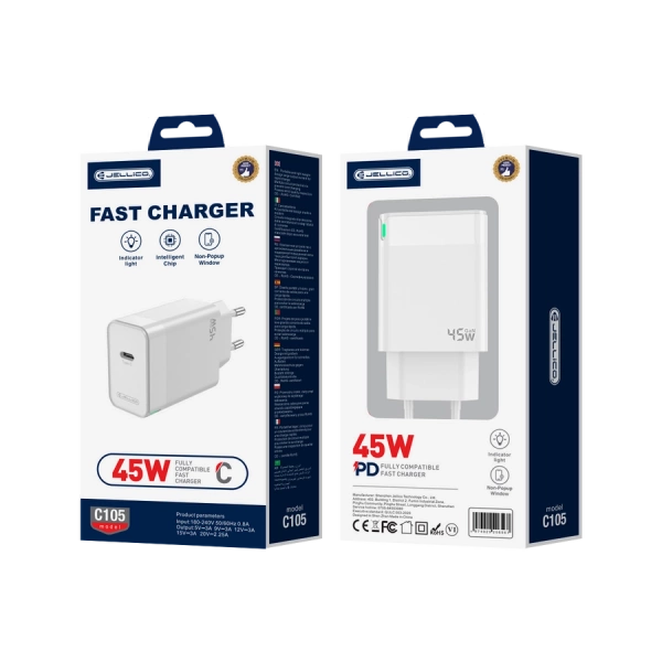 JELLICO ładowarka sieciowa C105 GaN PD 45W 1xUSB-C Biały