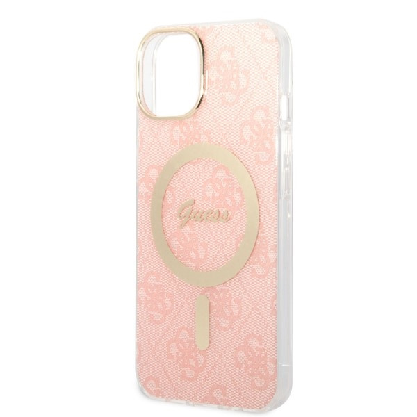 Zestaw Guess GUBPP14MH4EACSP Case+ Charger iPhone 14 Plus / 15 Plus 6.7" różowy/pink hard case 4G Print MagSafe