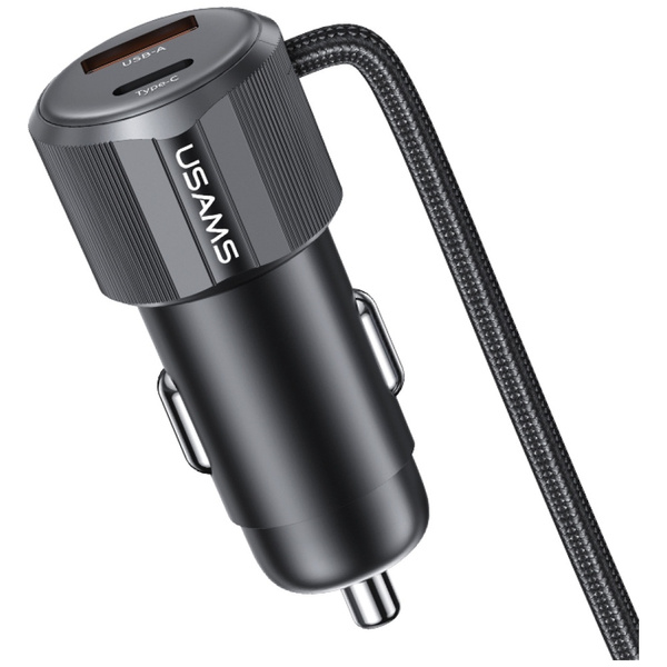 Ładowarka samochodowa USAMS YT Series    CC287 66W 1xUSB-A 1xUSB-C + kabel 2w1 USB-C/Lightning tarnish