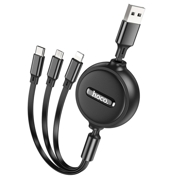 Kabel 3w1 USB A do Lightning / Micro USB / USB C Hoco 2A 1 m X75 czarny
