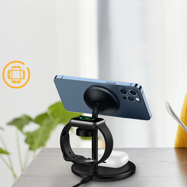 Choetech T585-F 3in1 Magnetic wireless charger station for iPhone 12/13/14 series,AirPods Pro and iwatch charger Black