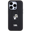 Karl Lagerfeld Gripstand Saffiano Karl&amp;Choupette Pins case for iPhone 14 Pro - black