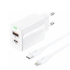 FONENG wall charger EU66 PD 20W 1xUSB-C + 1xUSB QC3.0 + cable USB-C - Lightning White