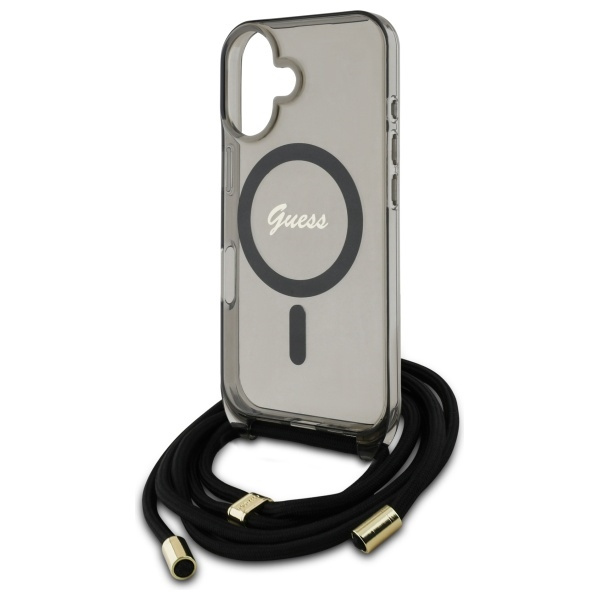 Guess GUHMP16SHCTSGNSK iPhone 16 6.1"    czarny/black hardcase Crossbody Cord Script MagSafe