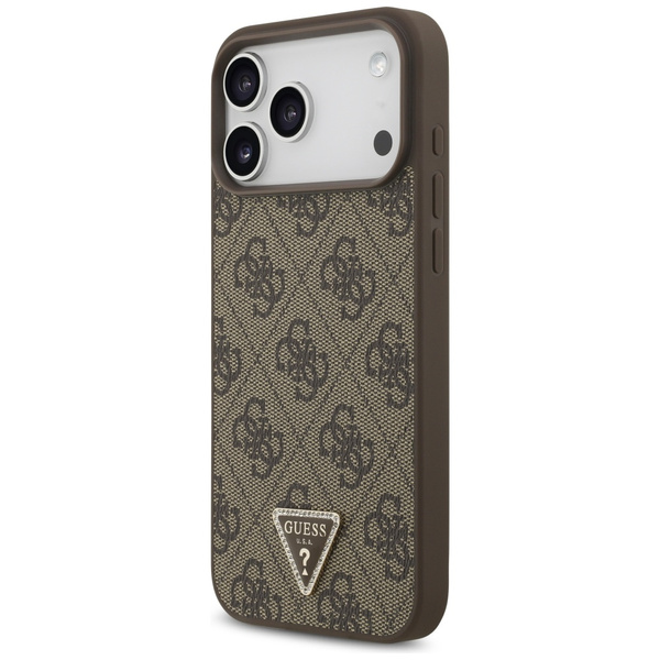 Etui Guess Leather 4G Triangle Strass    MagSafe do iPhone 17 Pro Max brązowy
