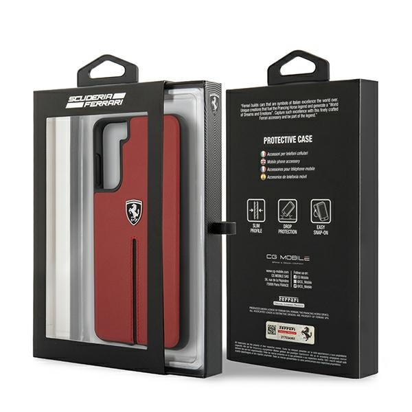 Etui Ferrari Off Track Leather Nylon Stripe na Samsung Galaxy S21 - czerwone