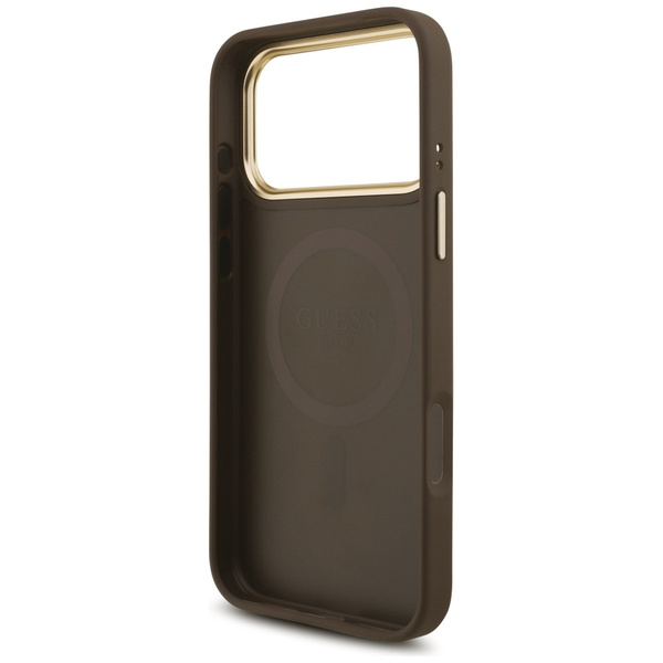 Etui Guess 4G Triangle Logo & Big Strap  Metal Buttons MagSafe do iPhone 17 Pro Max brązowy