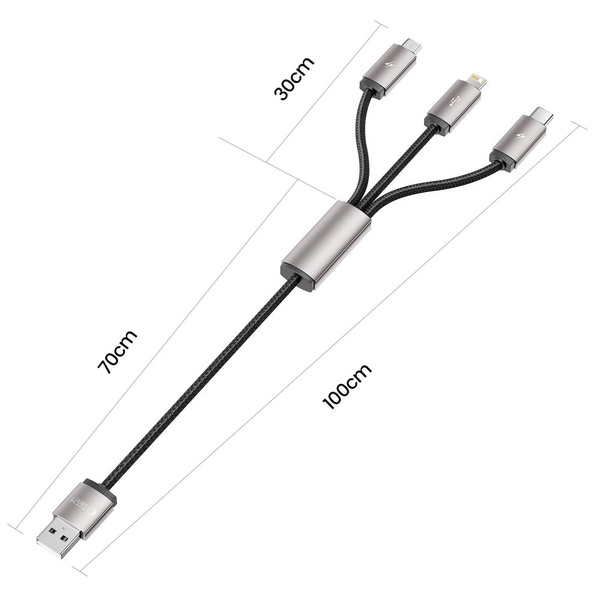 TECH-PROTECT ULTRABOOST 3IN1 LIGHTNING & TYPE-C & MICRO-USB CABLE 3.5A 100CM GREY