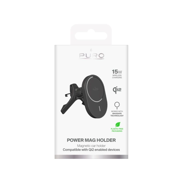 Puro Car Holder with Qi2 Charger, MagSafe Compatible - Black