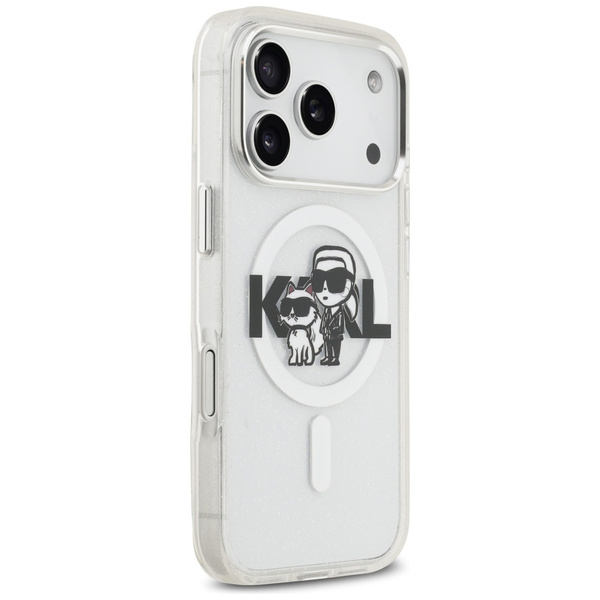 Etui Karl Lagerfeld IML Glitter Karl &   Choupette Sketch Logo MagSafe do iPhone 17 Pro przezroczysty