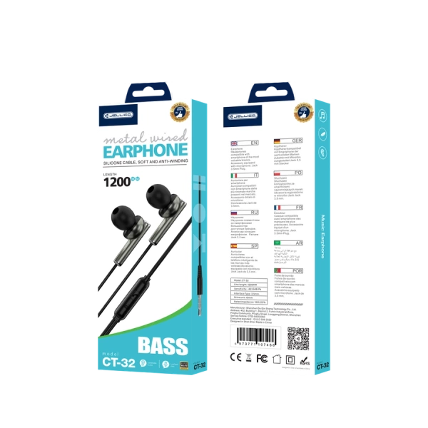 JELLICO wired earphones CT-32 JACK 3.5MM with microphone 1.2M Black