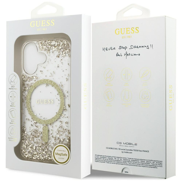 Etui Guess Resin Bottom Glitter MagSafe  do iPhone 17 złoty