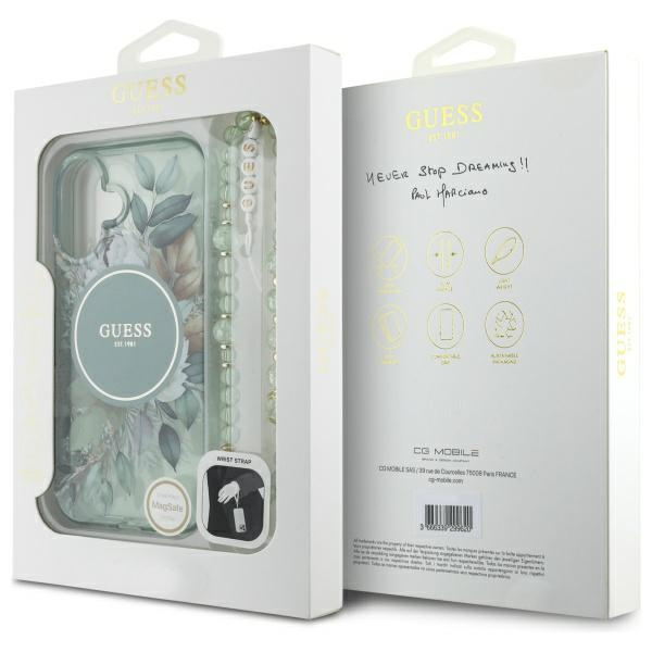 Guess GUHMP16MHFWBRCESN iPhone 16 Plus6.7" zielony/green hardcase IML Flowers With Pearl Strap MagSafe