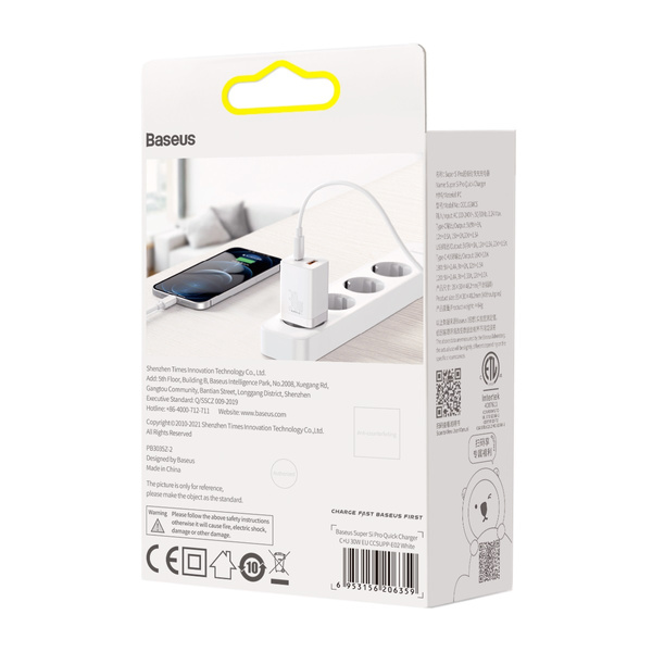 Baseus Super Si Pro USB / USB Type C Fast Charger 30W Power Delivery Quick Charge white (CCSUPP-E02)
